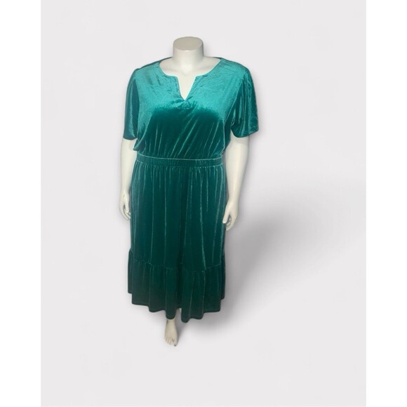 Terra & Sky Dress Womens 3X Velvet Green Midi Stretch Plus Size Holiday Classic - Picture 1 of 11